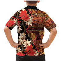 Hawaii Christmas Poinsettia Lei Family Matching Mermaid Dress and Hawaiian Shirt Tapa Pattern LT01 - Polynesian Pride