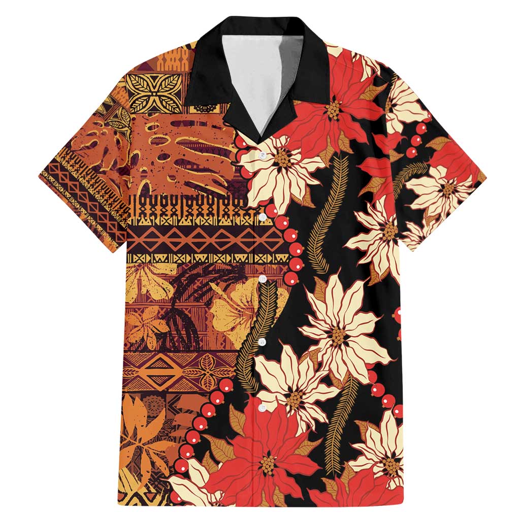 Hawaii Christmas Poinsettia Lei Family Matching Mermaid Dress and Hawaiian Shirt Tapa Pattern LT01 Dad's Shirt - Short Sleeve Brown - Polynesian Pride