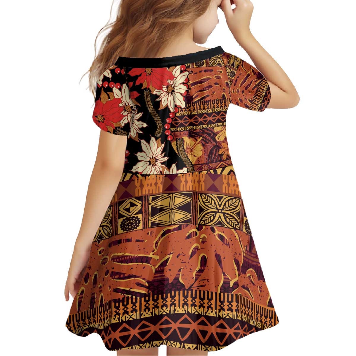 Hawaii Christmas Poinsettia Lei Family Matching Off The Shoulder Long Sleeve Dress and Hawaiian Shirt Tapa Pattern LT01 - Polynesian Pride