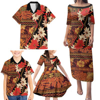 Hawaii Christmas Poinsettia Lei Family Matching Puletasi and Hawaiian Shirt Tapa Pattern - Polynesian Pride