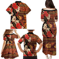 Hawaii Christmas Poinsettia Lei Family Matching Puletasi and Hawaiian Shirt Tapa Pattern - Polynesian Pride