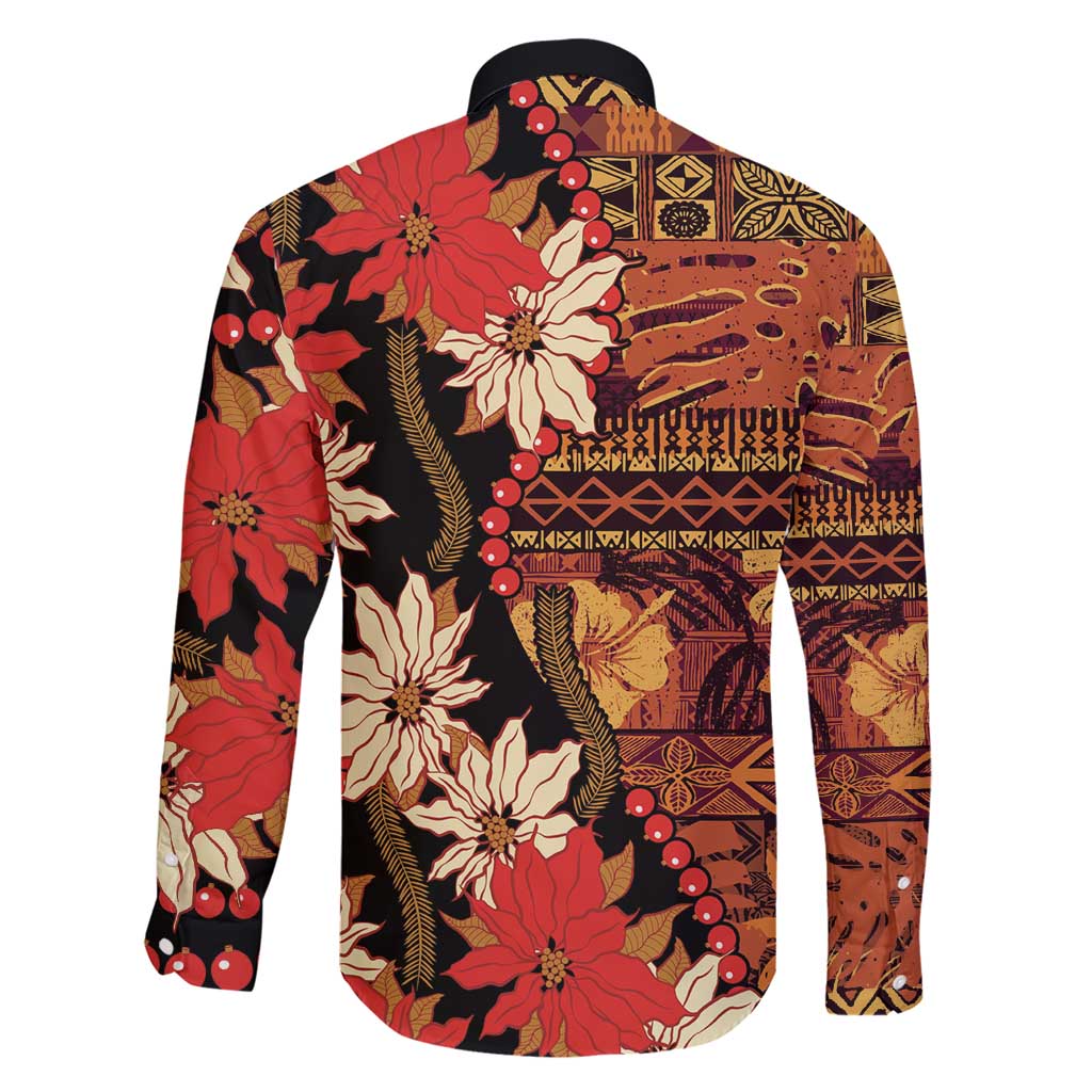 Hawaii Christmas Poinsettia Lei Family Matching Short Sleeve Bodycon Dress and Hawaiian Shirt Tapa Pattern LT01 - Polynesian Pride