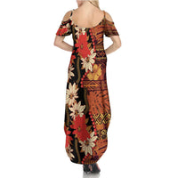 Hawaii Christmas Poinsettia Lei Family Matching Summer Maxi Dress and Hawaiian Shirt Tapa Pattern LT01 - Polynesian Pride