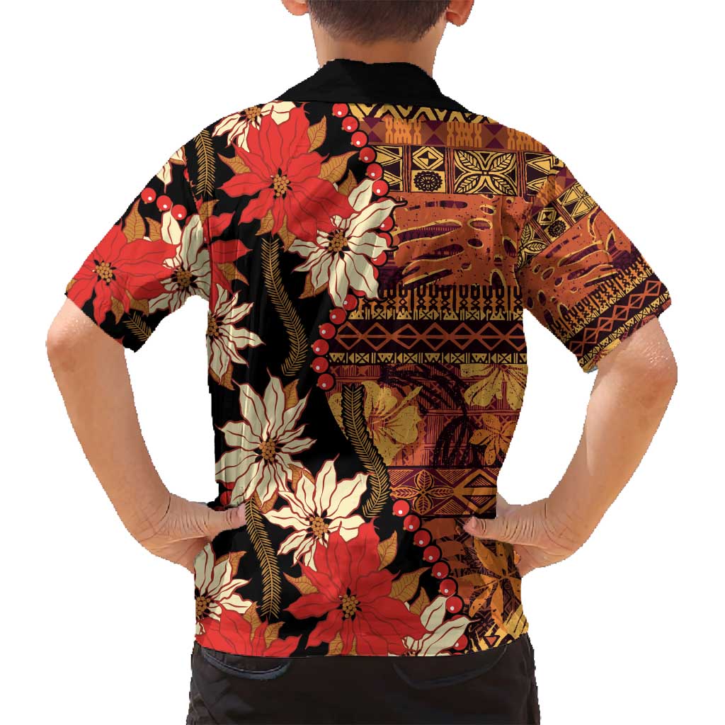 Hawaii Christmas Poinsettia Lei Family Matching Tank Maxi Dress and Hawaiian Shirt Tapa Pattern LT01 - Polynesian Pride