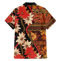 Hawaii Christmas Poinsettia Lei Family Matching Tank Maxi Dress and Hawaiian Shirt Tapa Pattern LT01 - Polynesian Pride
