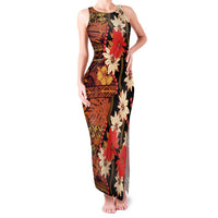 Hawaii Christmas Poinsettia Lei Family Matching Tank Maxi Dress and Hawaiian Shirt Tapa Pattern LT01 Mom's Dress Brown - Polynesian Pride