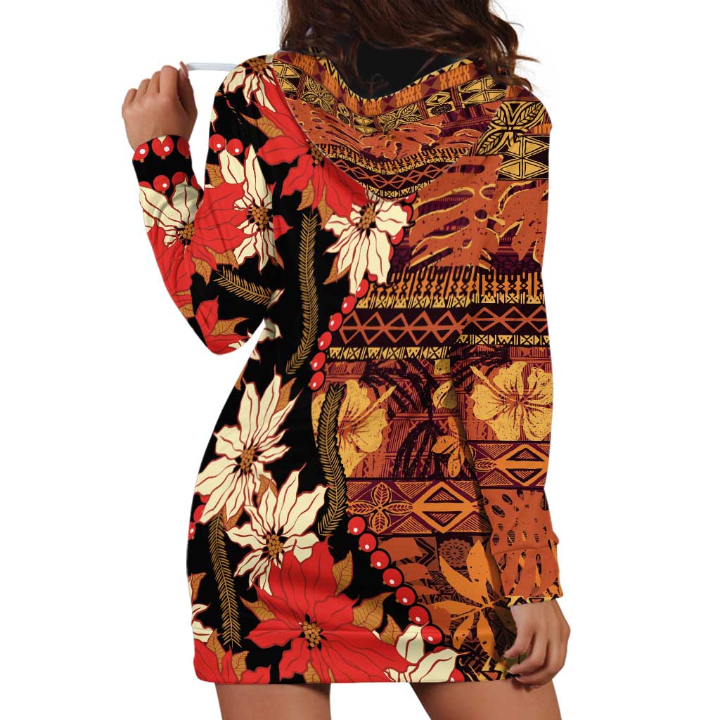 Hawaii Christmas Poinsettia Lei Hoodie Dress Tapa Pattern LT01 - Polynesian Pride