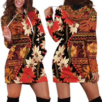 Hawaii Christmas Poinsettia Lei Hoodie Dress Tapa Pattern LT01 - Polynesian Pride