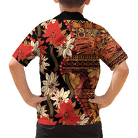 Hawaii Christmas Poinsettia Lei Kid Hawaiian Shirt Tapa Pattern - Polynesian Pride