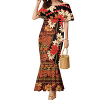 Hawaii Christmas Poinsettia Lei Mermaid Dress Tapa Pattern - Polynesian Pride