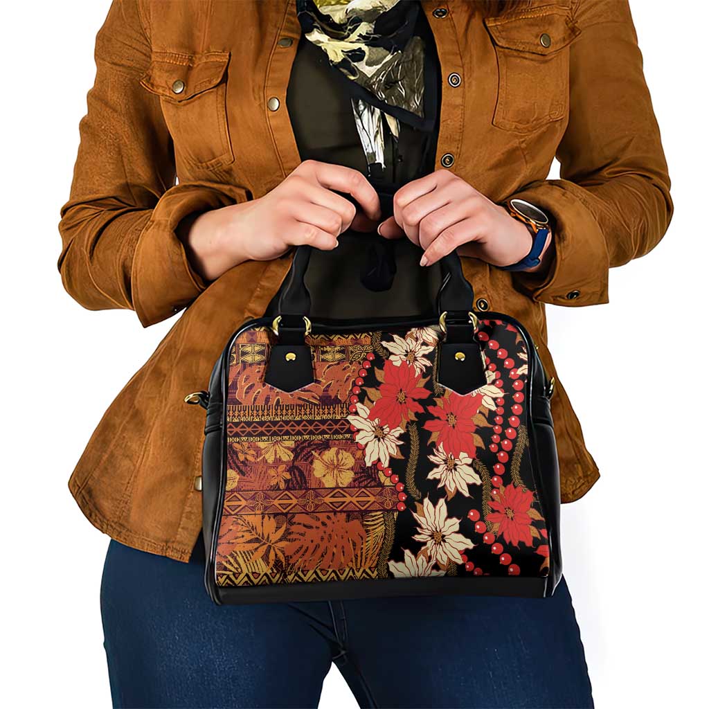 Hawaii Christmas Poinsettia Lei Shoulder Handbag Tapa Pattern - Polynesian Pride