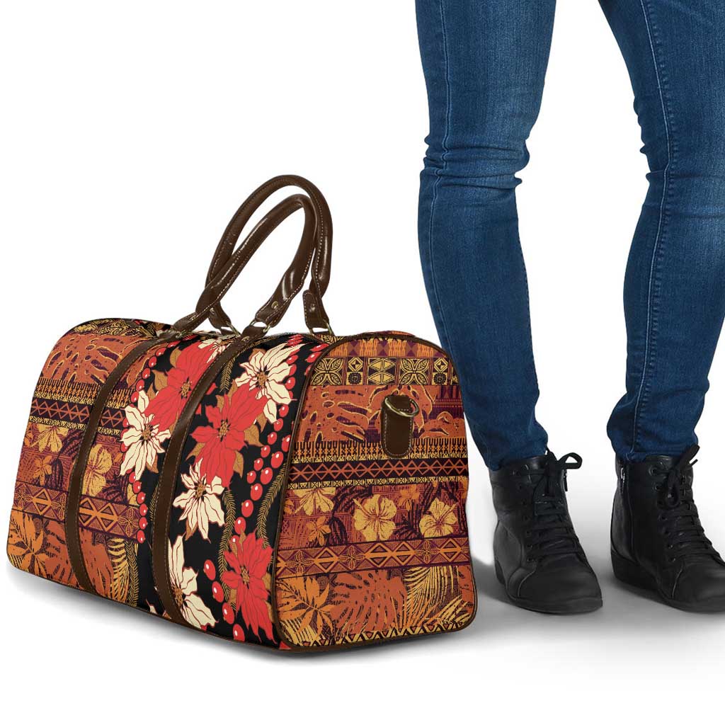 Hawaii Christmas Poinsettia Lei Travel Bag Tapa Pattern - Polynesian Pride