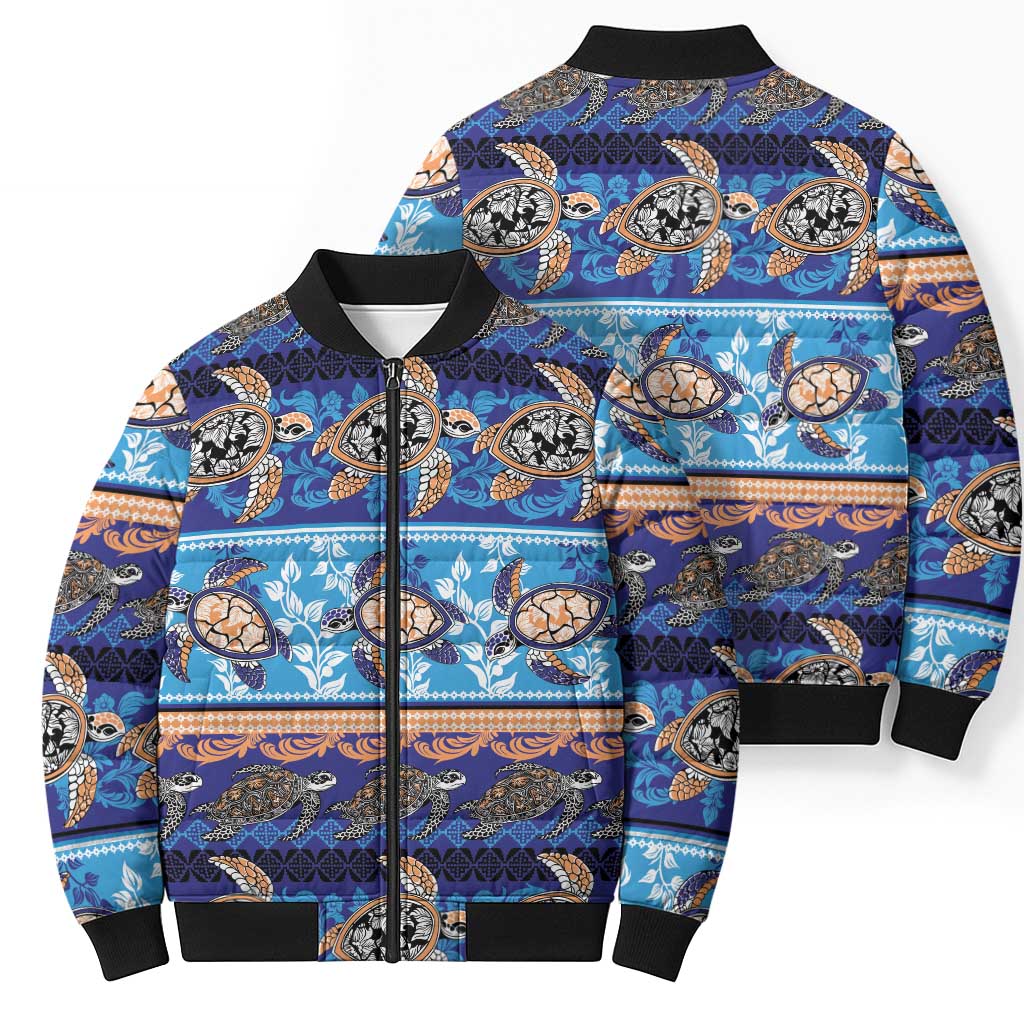 Hawaii Turtles Pattern Special Blue Bomber Puffer Jacket - Polynesian Pride