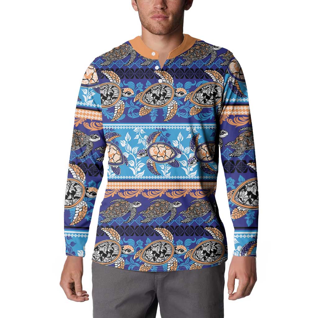 Hawaii Turtles Pattern Special Blue Button Sweatshirt - Polynesian Pride