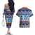 Hawaii Turtles Pattern Special Blue Couples Matching Off The Shoulder Long Sleeve Dress and Hawaiian Shirt - Polynesian Pride