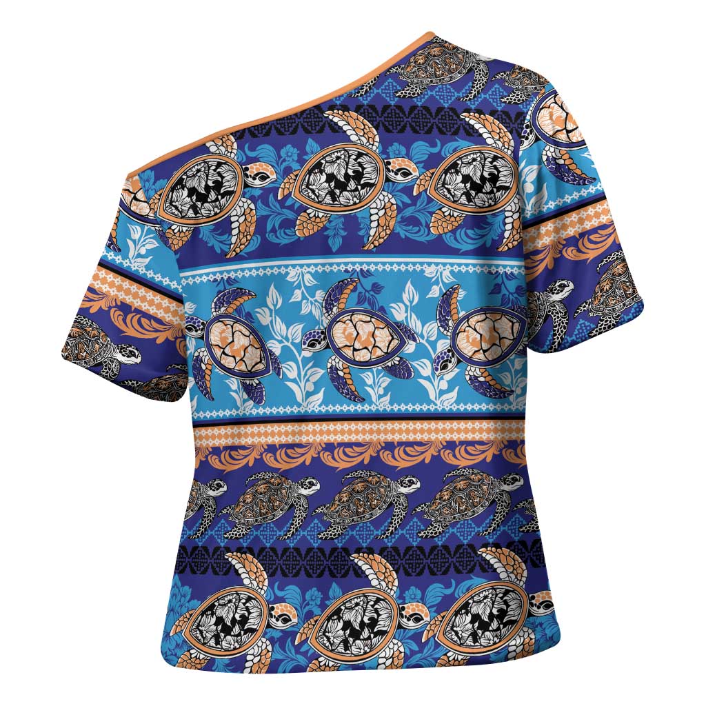 Hawaii Turtles Pattern Special Blue Cross Shoulder Shirt - Polynesian Pride