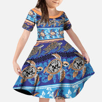 Hawaii Turtles Pattern Special Blue Family Matching Off The Shoulder Long Sleeve Dress and Hawaiian Shirt - Polynesian Pride