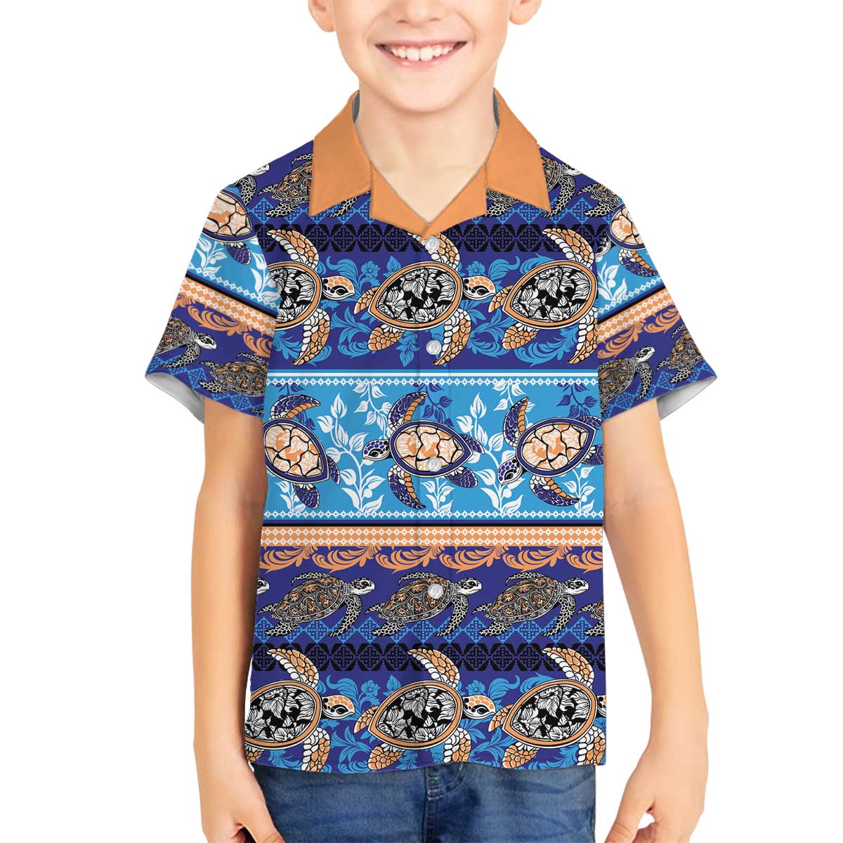 Hawaii Turtles Pattern Special Blue Family Matching Off The Shoulder Long Sleeve Dress and Hawaiian Shirt - Polynesian Pride