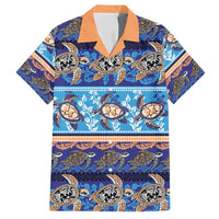 Hawaii Turtles Pattern Special Blue Family Matching Off Shoulder Short Dress and Hawaiian Shirt - Polynesian Pride