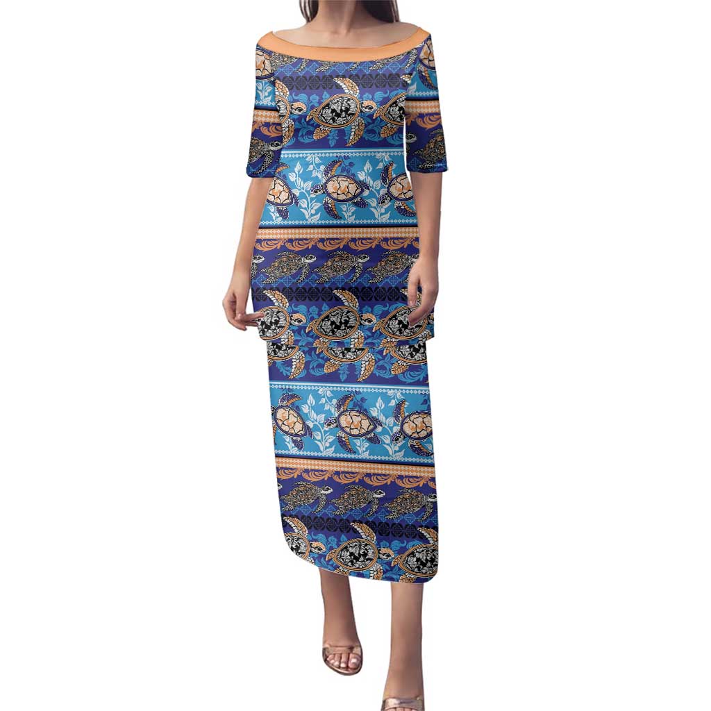 Hawaii Turtles Pattern Special Blue Family Matching Puletasi and Hawaiian Shirt - Polynesian Pride