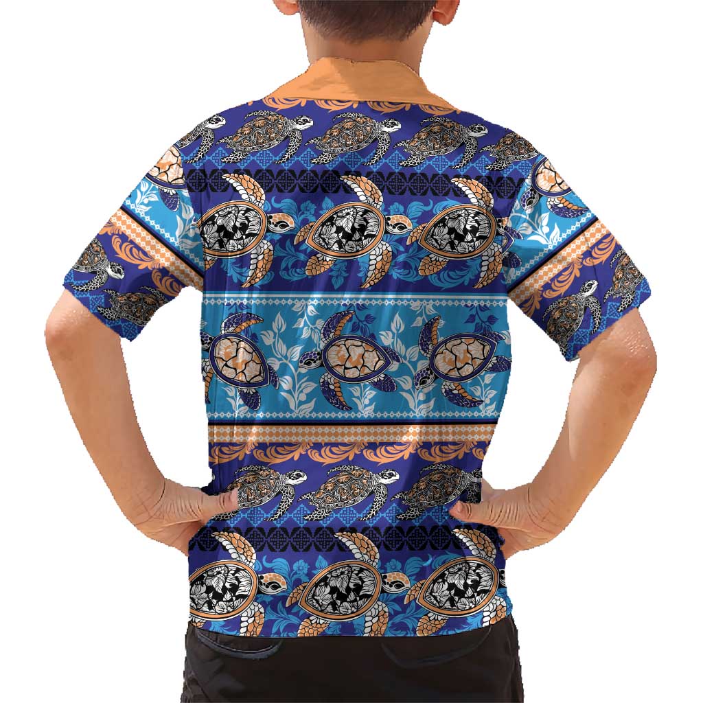 Hawaii Turtles Pattern Special Blue Family Matching Short Sleeve Bodycon Dress and Hawaiian Shirt - Polynesian Pride