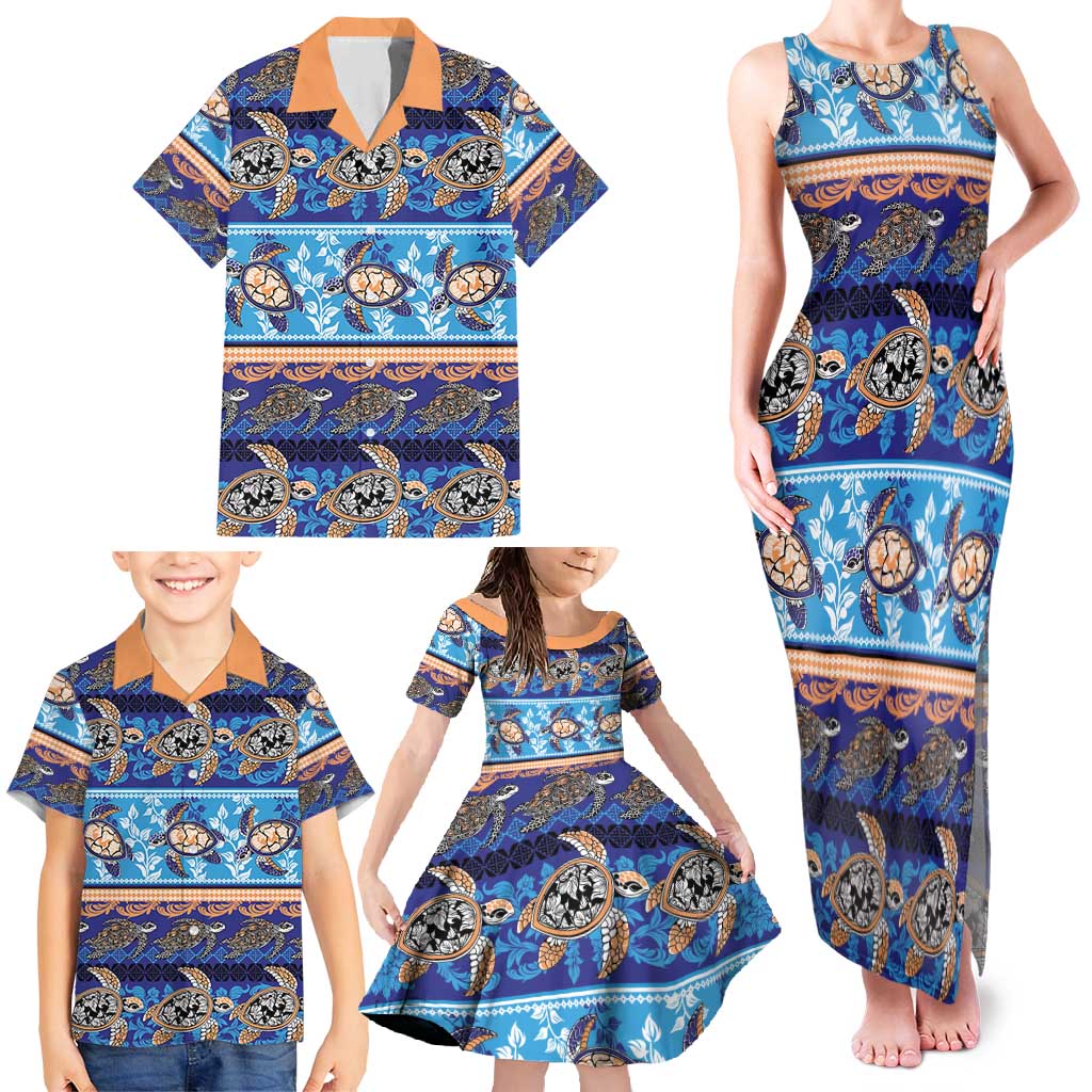 Hawaii Turtles Pattern Special Blue Family Matching Tank Maxi Dress and Hawaiian Shirt LT01 - Polynesian Pride