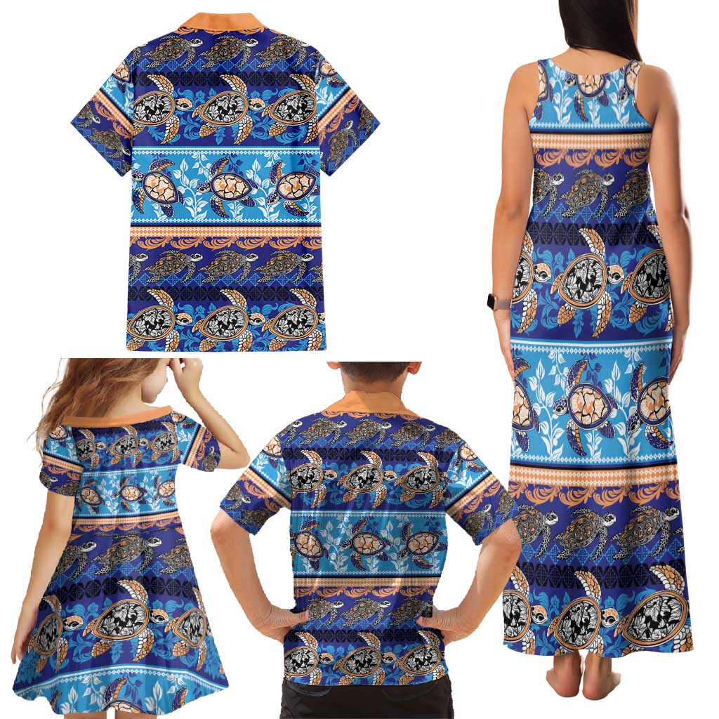 Hawaii Turtles Pattern Special Blue Family Matching Tank Maxi Dress and Hawaiian Shirt LT01 - Polynesian Pride