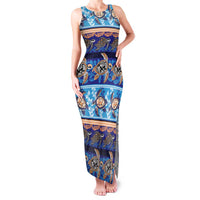 Hawaii Turtles Pattern Special Blue Family Matching Tank Maxi Dress and Hawaiian Shirt LT01 Mom's Dress Blue - Polynesian Pride