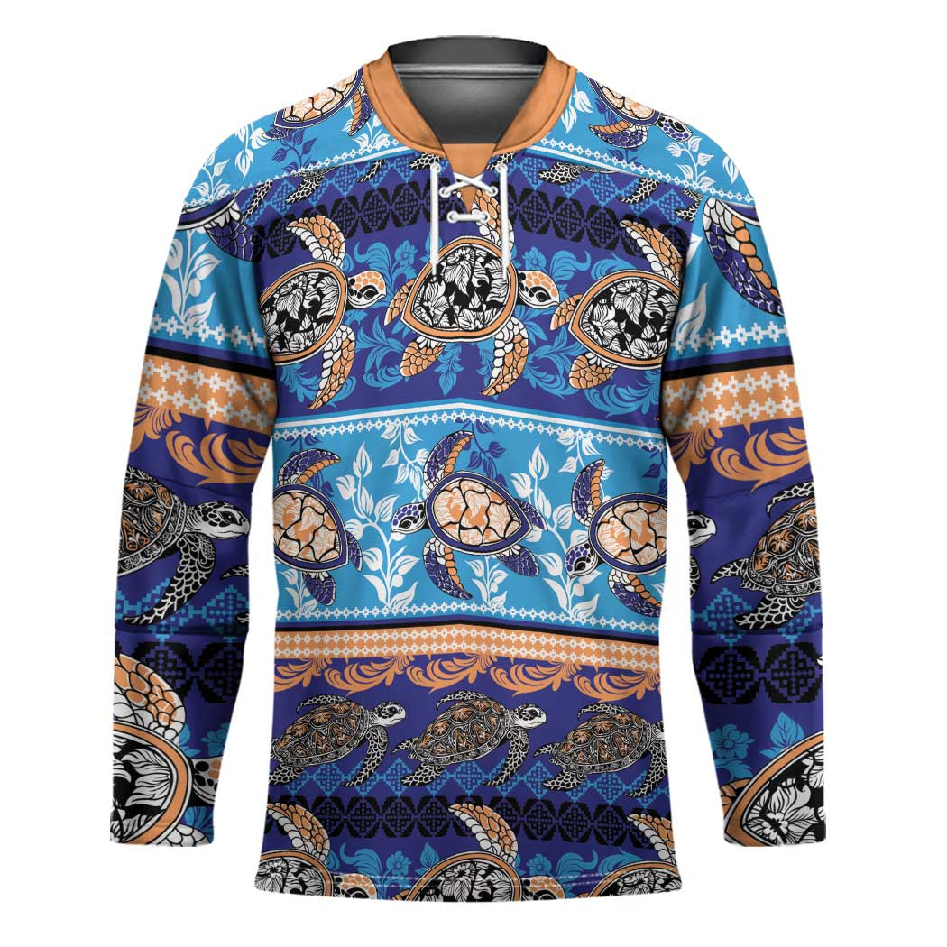 Hawaii Turtles Pattern Special Blue Hockey Jersey - Polynesian Pride