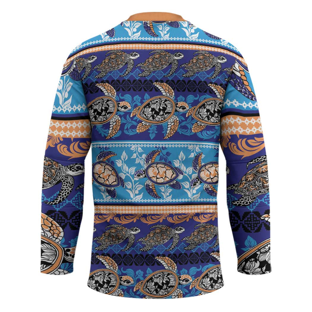 Hawaii Turtles Pattern Special Blue Hockey Jersey - Polynesian Pride