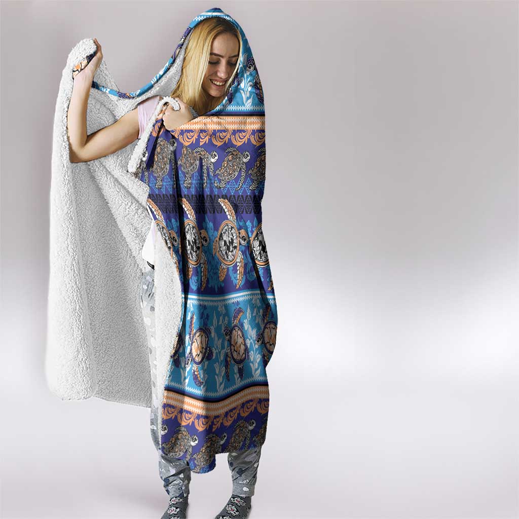Hawaii Turtles Pattern Special Blue Hooded Blanket - Polynesian Pride