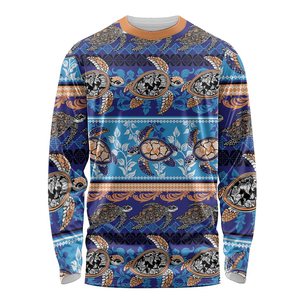 Hawaii Turtles Pattern Special Blue Long Sleeve Shirt - Polynesian Pride