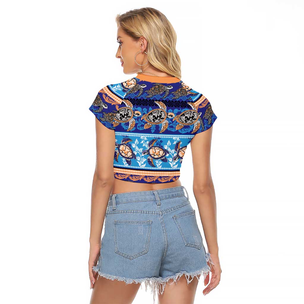 Hawaii Turtles Pattern Special Blue Raglan Cropped T Shirt - Polynesian Pride