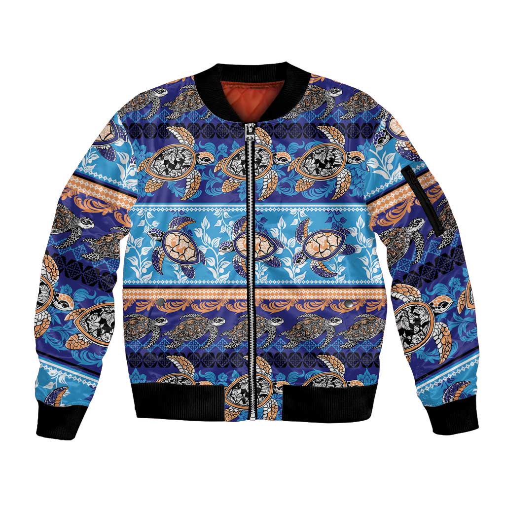 Hawaii Turtles Pattern Special Blue Sleeve Zip Bomber Jacket LT01 Unisex Blue - Polynesian Pride
