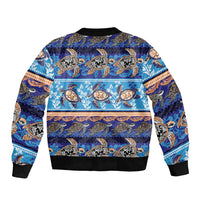 Hawaii Turtles Pattern Special Blue Sleeve Zip Bomber Jacket - Polynesian Pride