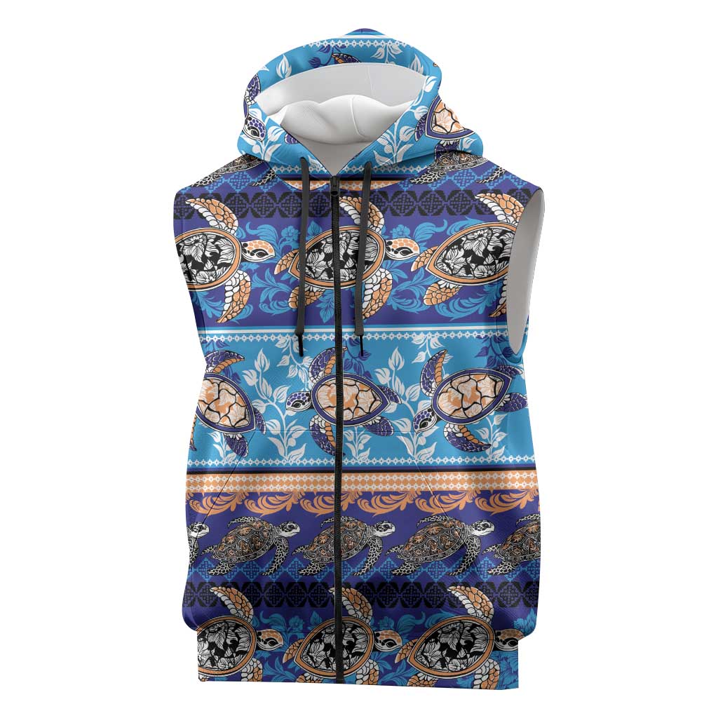 Hawaii Turtles Pattern Special Blue Sleeveless Zip Hoodie - Polynesian Pride