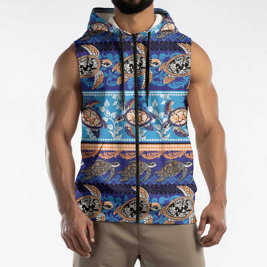 Hawaii Turtles Pattern Special Blue Sleeveless Zip Hoodie - Polynesian Pride