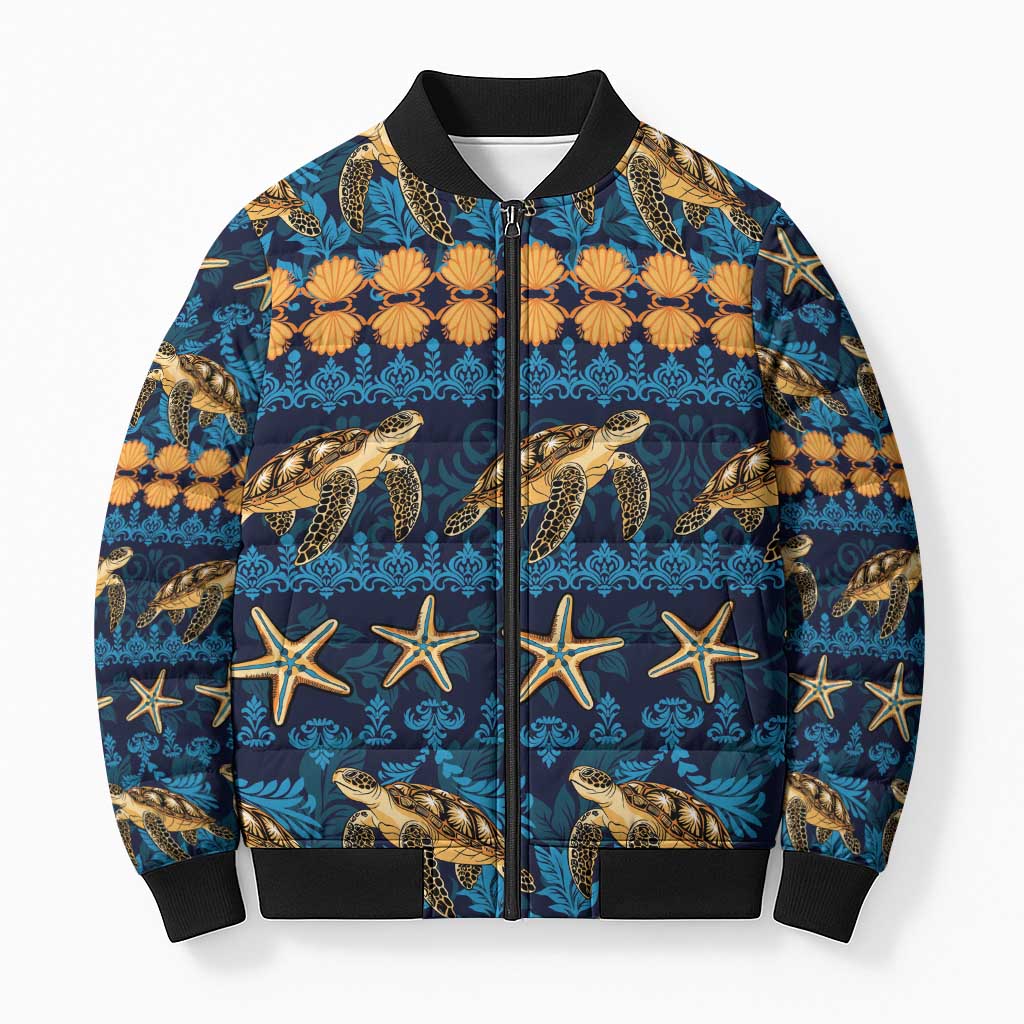 Hawaii Turtles Starfish Unique Pattern Bomber Puffer Jacket - Polynesian Pride