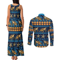 Hawaii Turtles Starfish Unique Pattern Couples Matching Tank Maxi Dress and Long Sleeve Button Shirt LT01 - Polynesian Pride