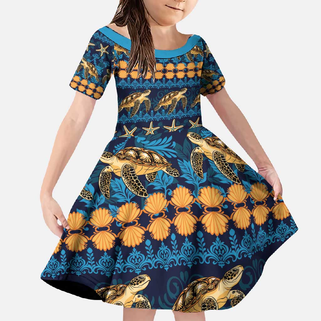 Hawaii Turtles Starfish Unique Pattern Family Matching Long Sleeve Bodycon Dress and Hawaiian Shirt - Polynesian Pride