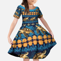 Hawaii Turtles Starfish Unique Pattern Family Matching Long Sleeve Bodycon Dress and Hawaiian Shirt - Polynesian Pride
