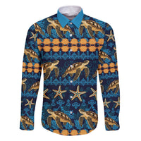 Hawaii Turtles Starfish Unique Pattern Family Matching Off The Shoulder Long Sleeve Dress and Hawaiian Shirt - Polynesian Pride