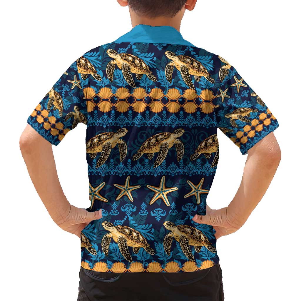Hawaii Turtles Starfish Unique Pattern Family Matching Off Shoulder Maxi Dress and Hawaiian Shirt - Polynesian Pride