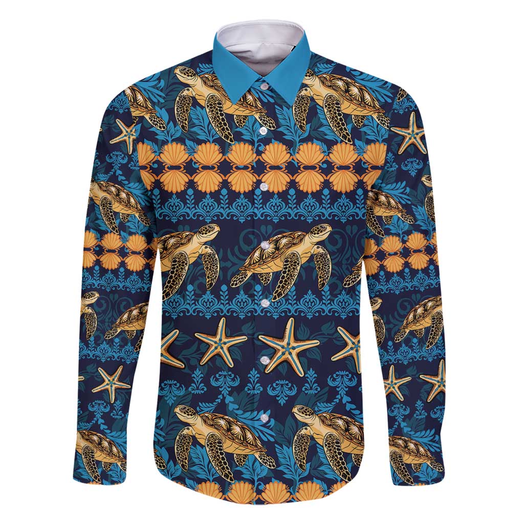 Hawaii Turtles Starfish Unique Pattern Family Matching Off Shoulder Maxi Dress and Hawaiian Shirt - Polynesian Pride