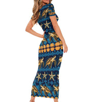 Hawaii Turtles Starfish Unique Pattern Family Matching Short Sleeve Bodycon Dress and Hawaiian Shirt - Polynesian Pride