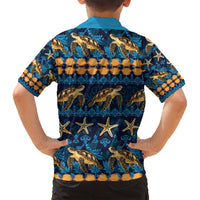 Hawaii Turtles Starfish Unique Pattern Family Matching Summer Maxi Dress and Hawaiian Shirt - Polynesian Pride