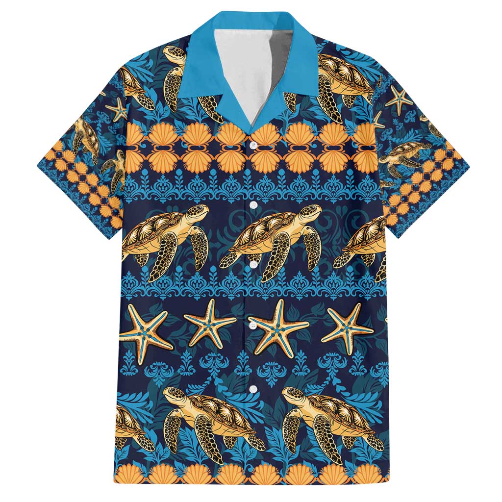 Hawaii Turtles Starfish Unique Pattern Family Matching Tank Maxi Dress and Hawaiian Shirt - Polynesian Pride