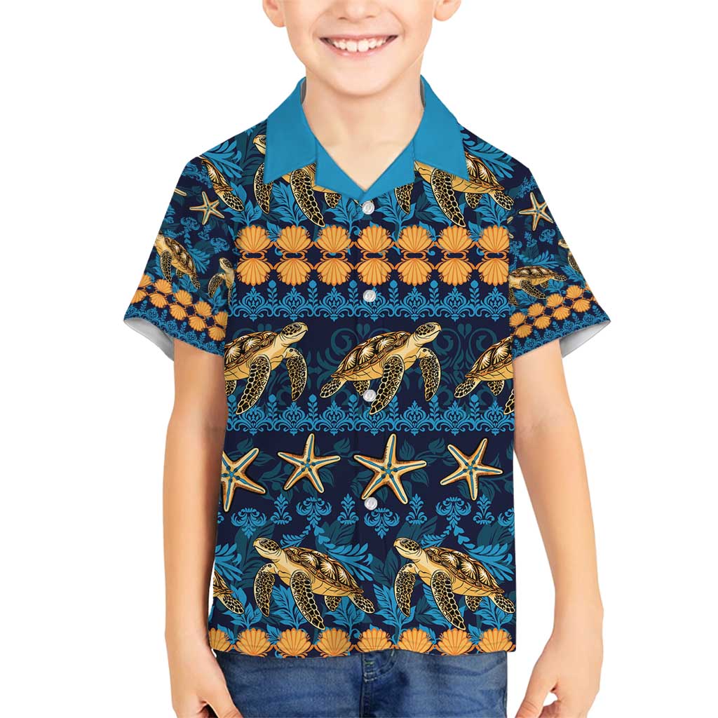 Hawaii Turtles Starfish Unique Pattern Family Matching Tank Maxi Dress and Hawaiian Shirt - Polynesian Pride