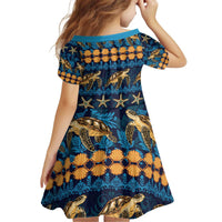 Hawaii Turtles Starfish Unique Pattern Kid Short Sleeve Dress - Polynesian Pride