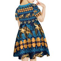 Hawaii Turtles Starfish Unique Pattern Kid Short Sleeve Dress - Polynesian Pride